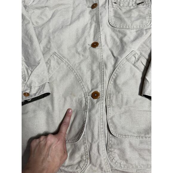 Vtg LL Bean H145 Coat M Tan Flannel Lined Primaloft Chore Barn USA Made 80s 90s - Picture 9 of 12